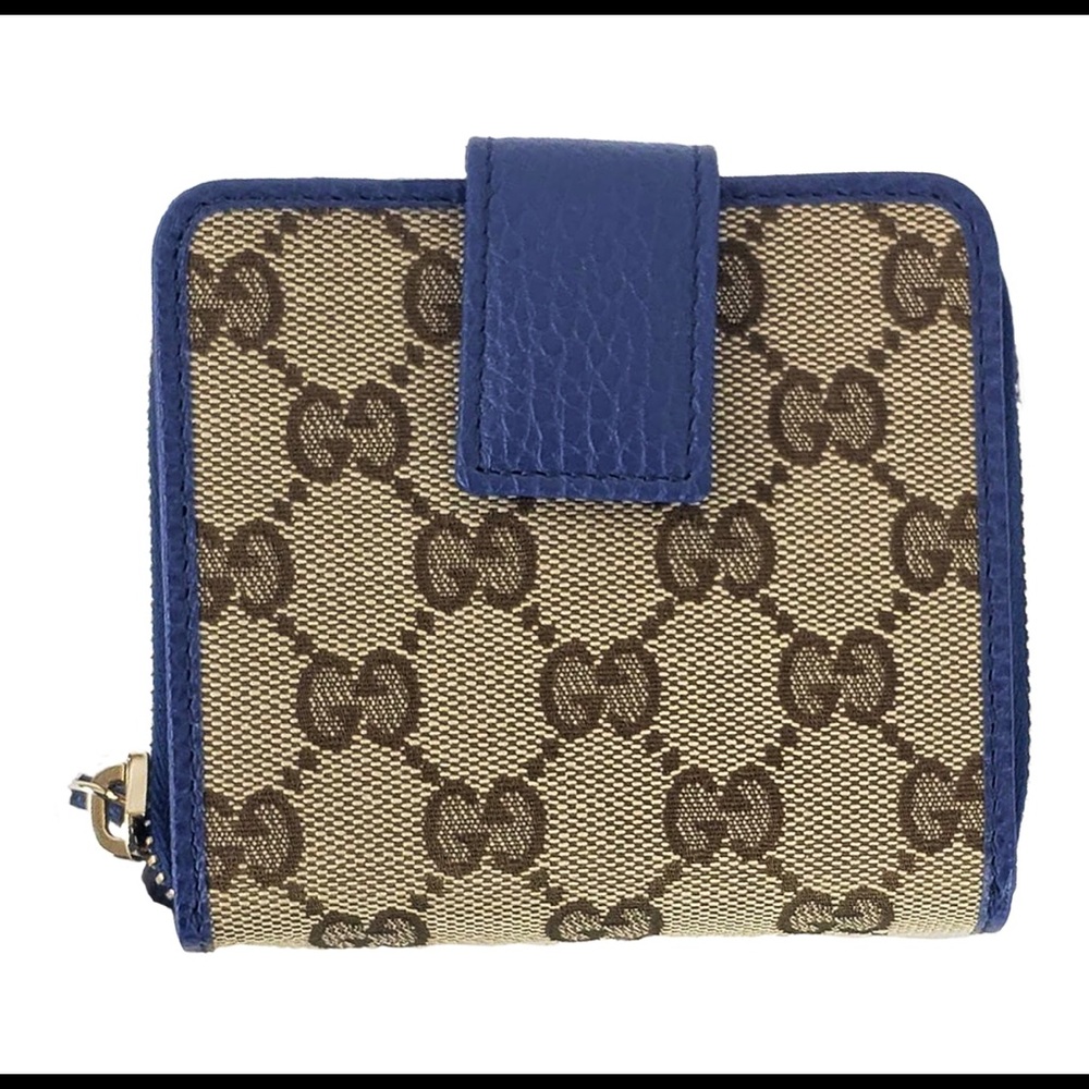 Gucci Original GG Canvas French Wallet Beige/Blue
